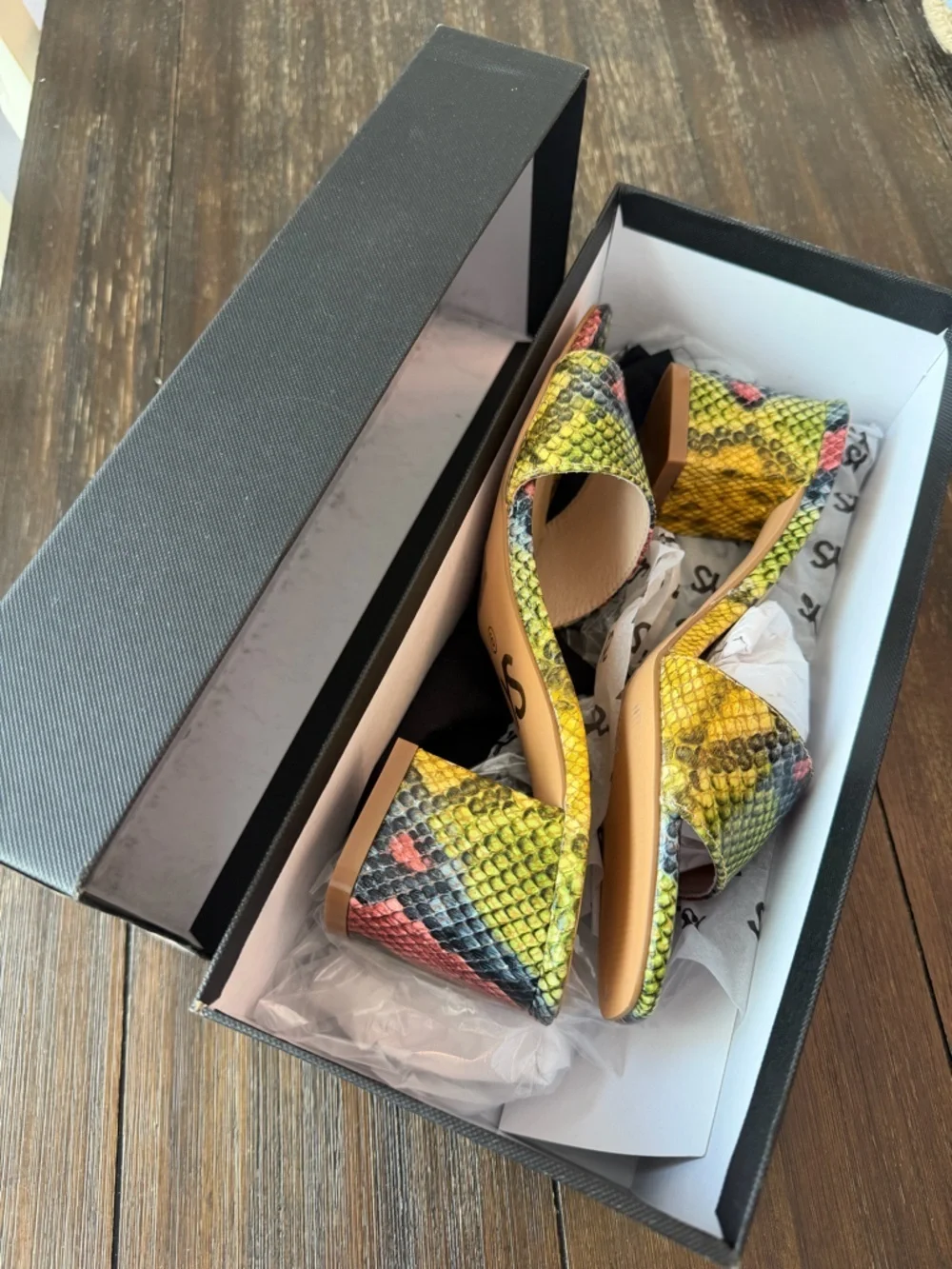 Yosi Samra Rainbow Snakeprint Leather Sandals with Block Heel Women’s Size 6